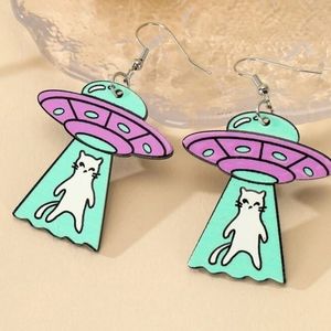 Earring set, Alien cat ubduction retro